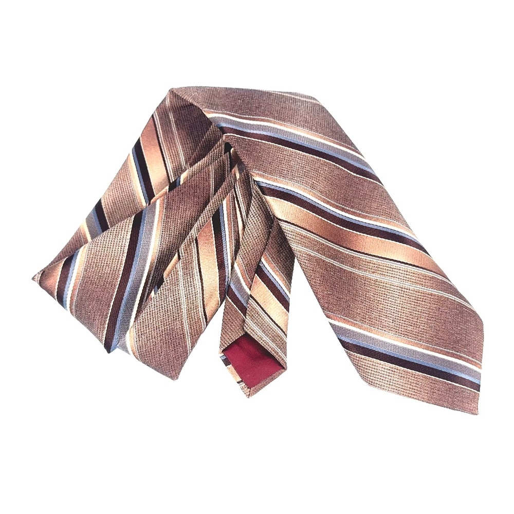 John Frederics Vintage Tie Brown Blue Tan Stripe Made in USA Classic Wide